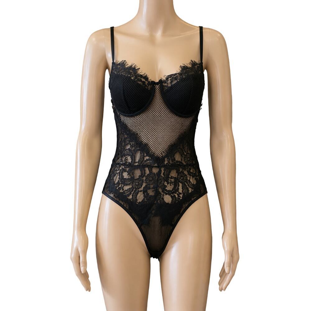 Kali & shi sz XL (12) black lingerie lace sexy bodysuit valentines intimates NEW